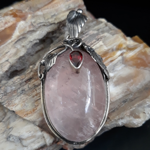 Natural Pink Quartz Sterling Silver Pendant - Picture 8 of 11